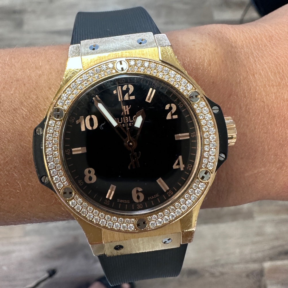 Pre- owned Hublot Big Bang Gold Diamond Unisex Watch Free Shipping
